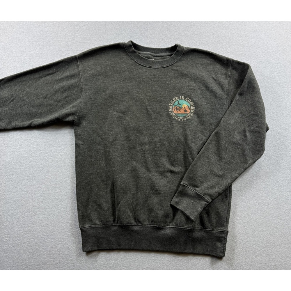 Hippy Tree Sweatshirt Mens Medium Gray Crewneck‎ Nature Is Coming Graphic Fleece
